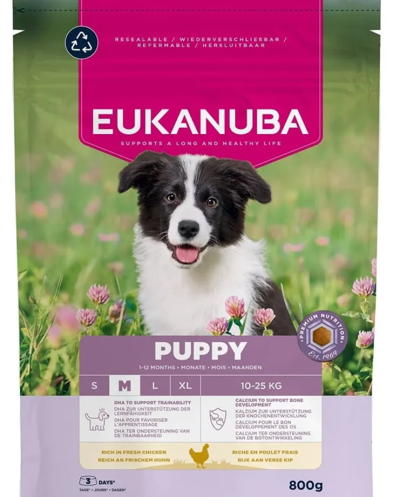 EUKANUBA Puppy Medium Breeds Chicken 800 g cibo secco per cuccioli di razze medie ricco di pollo fresco
