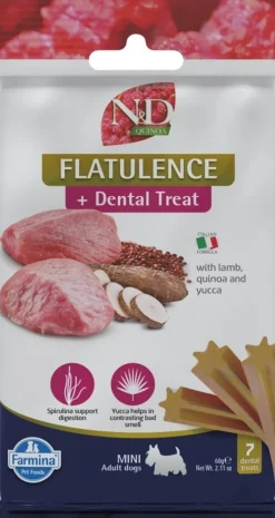 FARMINA N&D Ancestral Grain Dog Adult Mini Agnello & Mirtillo 7 kg alimento per cani di piccola taglia + FARMINA N&D Quinoa Dental Treat Flatulence Mini 60 g (7 pezzi) GRATIS!
