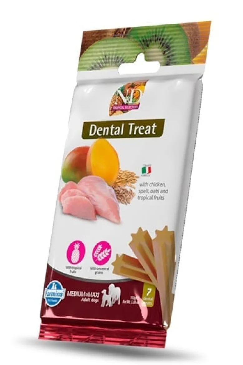 FARMINA N&D Ancestral Grain Dog Adult Medium & Maxi Chicken & Pomegranate 2,5 kg + FARMINA N&D Tropical Selection Dental Treat Chicken Medium/Maxi 100 g (7 pezzi) GRATIS!