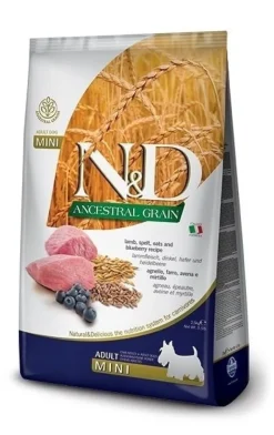 FARMINA N&D Ancestral Grain Dog Adult Mini Agnello & Mirtillo 2,5 kg alimento per cani di piccola taglia + FARMINA N&D Quinoa Dental Treat Fresh Breath Mini 60 g (7 pezzi) GRATIS!