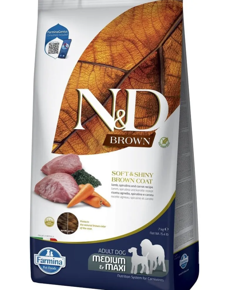 FARMINA N&D Brown Dog Adult Medium Maxi Lamb, Spirulina, Carrot 7 kg