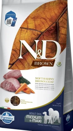 FARMINA N&D Brown Dog Adult Medium & Maxi Agnello, Spirulina, Carota 7 kg + FARMINA N&D Brown Dental Treat Coat Agnello Medium/Maxi 100 g (7 pezzi) GRATIS!