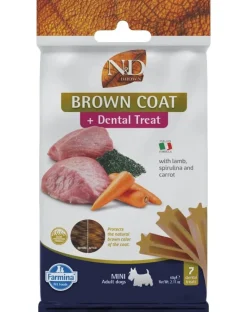 FARMINA N&D Brown Dog Adult Mini Agnello, Spirulina, Carota 5 kg + FARMINA N&D Brown Dental Treat Coat Agnello Mini 60 g (7 pezzi) GRATIS!