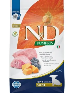 FARMINA N&D GF Pumpkin Lamb & Blueberry Puppy Mini 2,5 kg per cuccioli di piccola taglia + FARMINA N&D Pumpkin Dental Treat Chicken & Pomegranate Mini 60 g (7 pezzi) GRATIS!