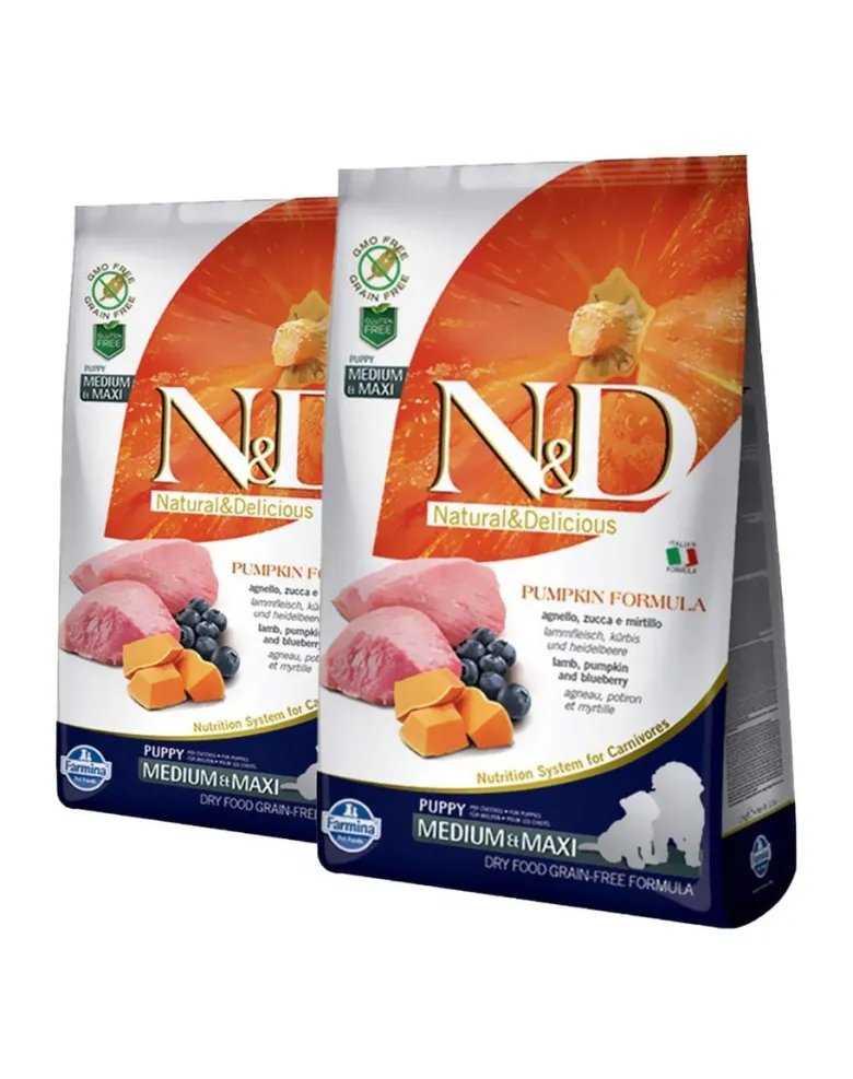 FARMINA N&D GF Pumpkin Lamb & Blueberry Puppy Medium & Maxi 2 x 12 kg