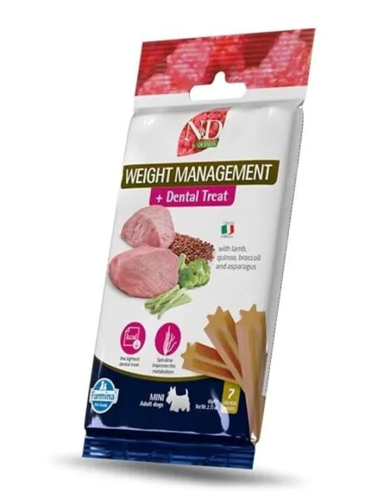 FARMINA N&D Quinoa Dog Adult Mini Weight Management 2,5 kg + FARMINA N&D Quinoa Dental Treat Weight Management Mini 60 g (7 pezzi) GRATIS!