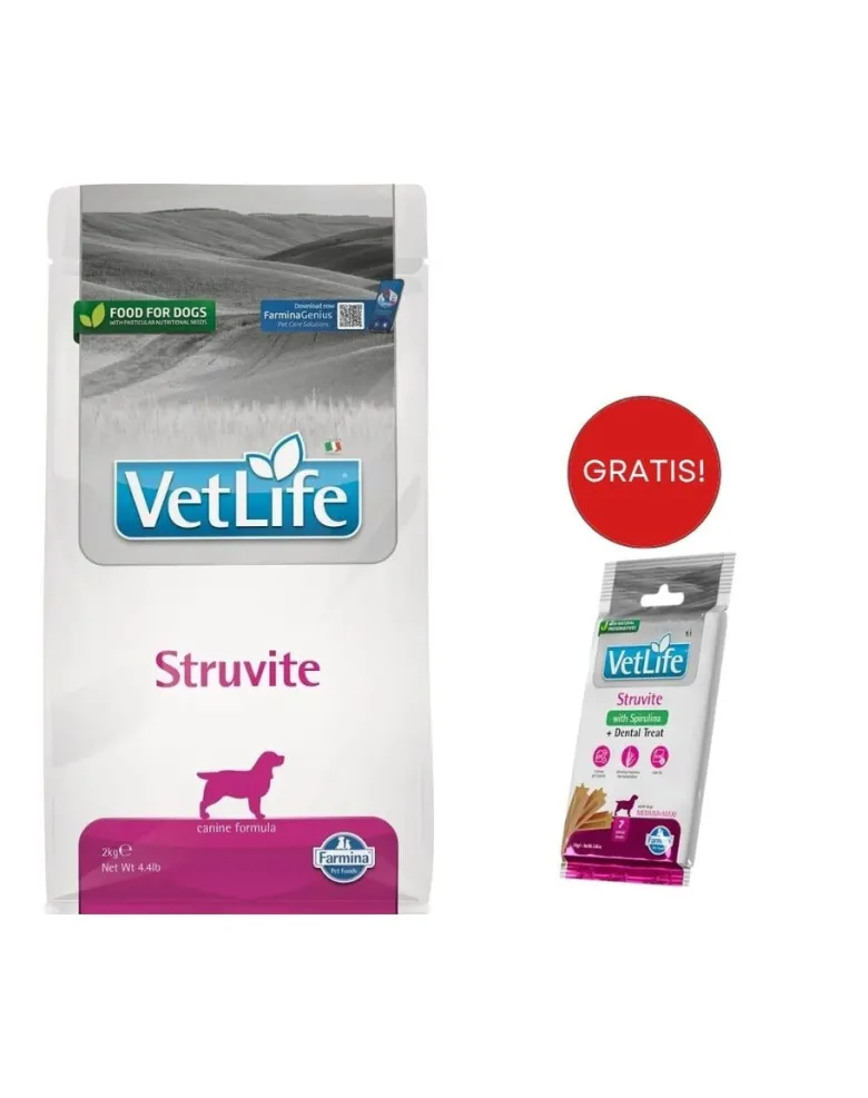 FARMINA Vet Life Struvite Dog 2 kg alimento per cani con malattie del tratto urinario + FARMINA Vet Life Dental Treat Struvite Medium/Maxi 100 g (7 pezzi) GRATIS!