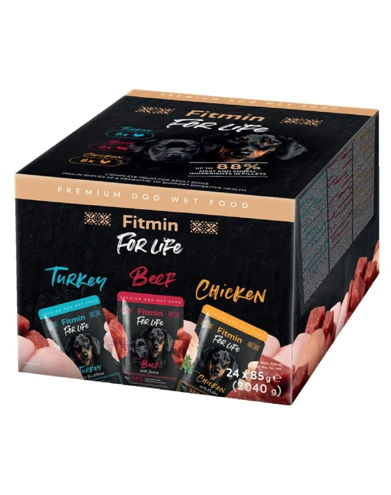 FITMIN For Life Dog Multipack 24x85 g bustine per cani con pollo, manzo e tacchino