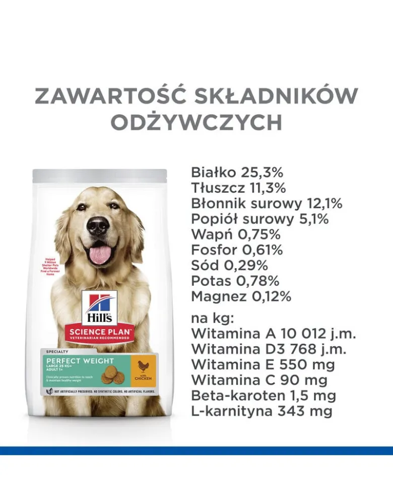 HILL'S Science Plan Adult 1+ Perfect Weight Large breed cibo secco con pollo 12 kg
