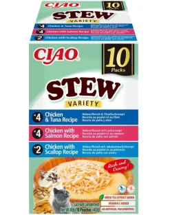 INABA Cat Ciao Stew Creamy Variety 10x40g mix di prelibatezze con pollo, pesce e capesante in salsa cremosa