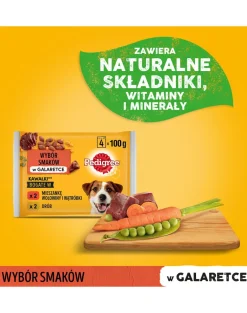 PEDIGREE Adult Selezione di sapori 4x100g cibo umido per cani adulti pezzi in gelatina ricchi di manzo e fegato e pezzi ricchi di pollame