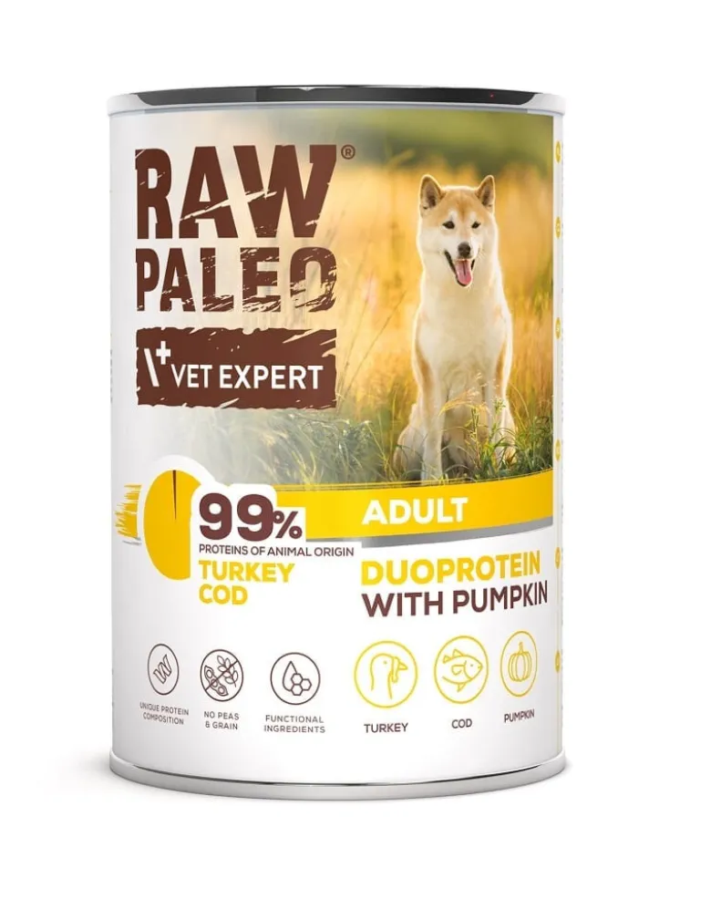 RAW PALEO Turkey&Cod Adult 400g alimento umido per cani con tacchino e merluzzo