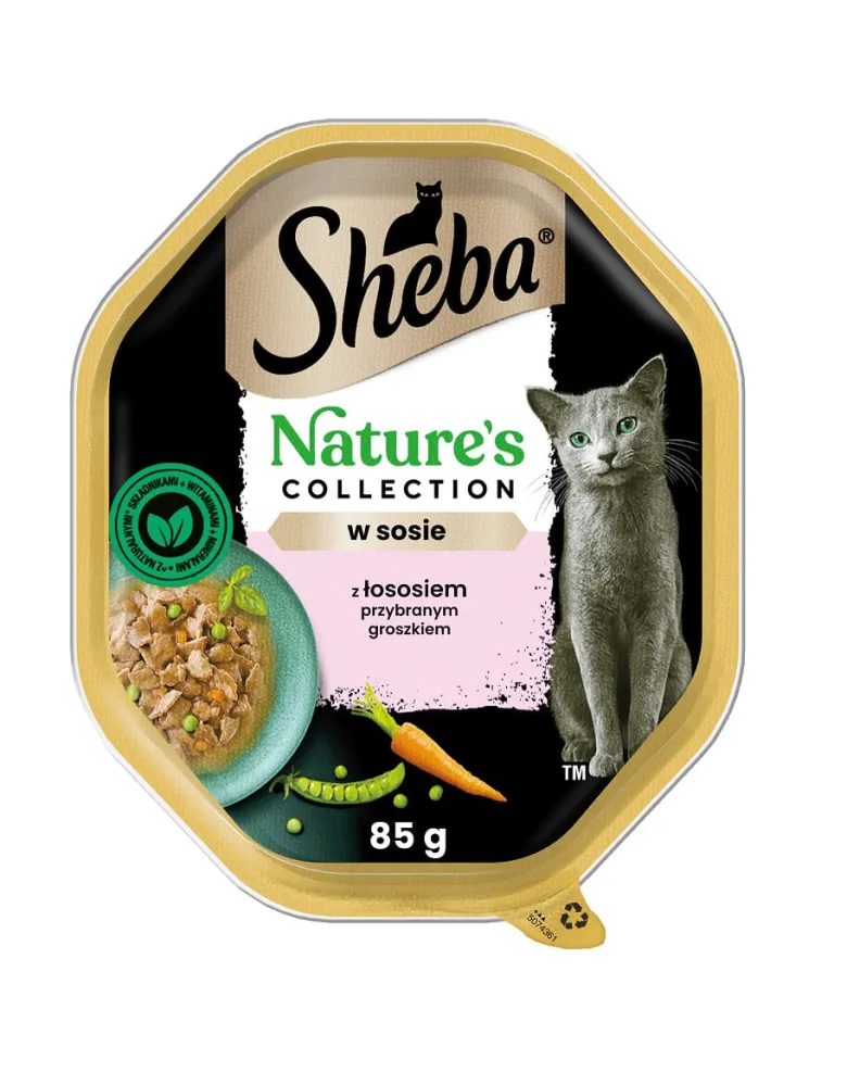 SHEBA Nature’s Collection in vaschetta 85g Alimento umido completo per gatti adulti bocconcini con salmone guarniti con piselli in salsa