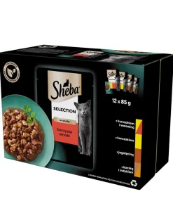 SHEBA Selection bustine in salsa 12x85g Alimento umido completo per gatti adulti con pollo e manzo, pollo, agnello, anatra e tacchino