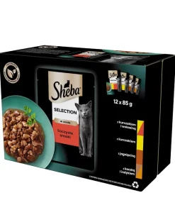 SHEBA Selection bustine in salsa 48x85g Alimento umido completo per gatti adulti con pollo e manzo, pollo, agnello, anatra e tacchino