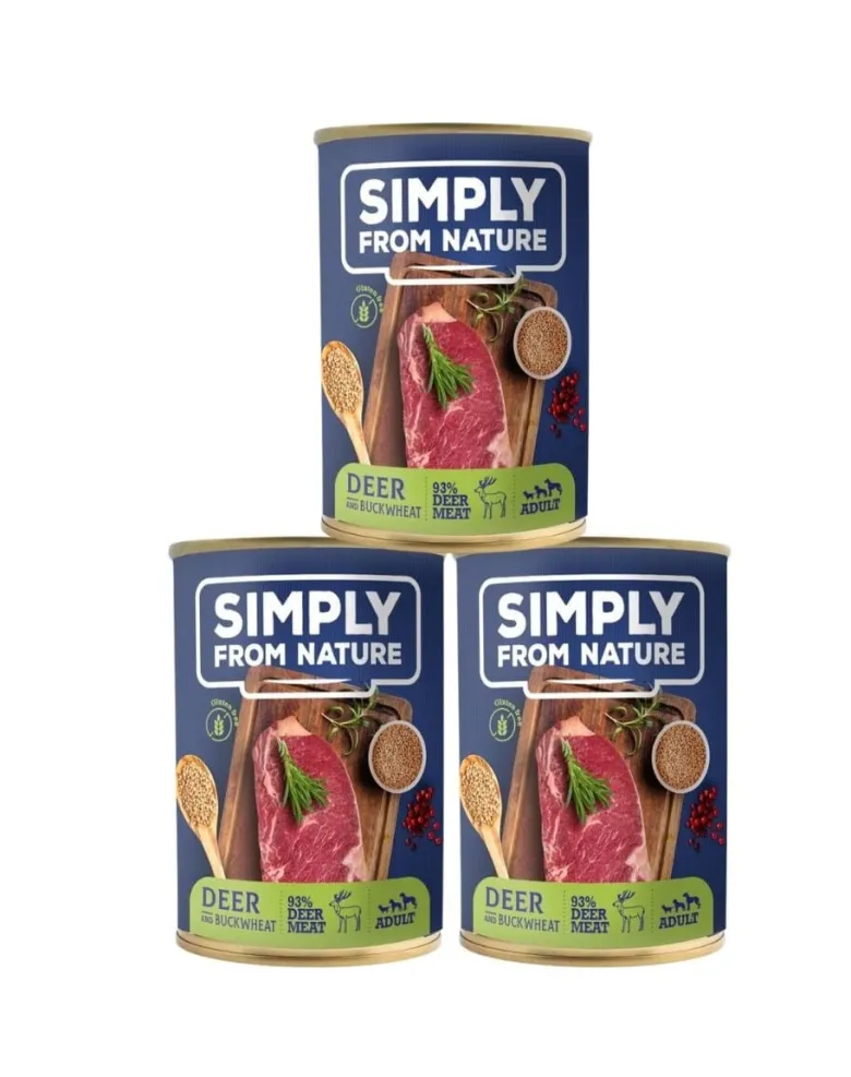 SIMPLY FROM NATURE Cibo umido per cani con cervo e grano saraceno3 x 400g