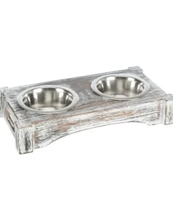 TRIXIE Set di ciotole in acciaio inox/legno 2 × 0,45 l