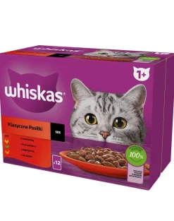 WHISKAS Adult Classic Meals 48x85g Alimento umido per gatti bocconcini con manzo, pollo, agnello e pollame in salsa