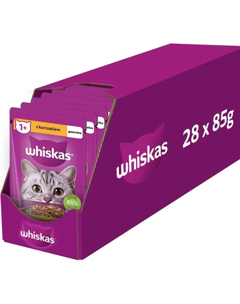 WHISKAS Adult in bustina 28x85g Alimento umido con pollo in gelatina per gatti adulti