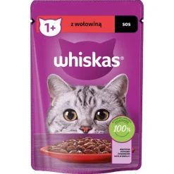 WHISKAS Adult in bustina 28x85g Alimento umido con manzo in salsa per gatti adulti