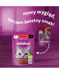WHISKAS Adult in bustina 28x85g Alimento umido con manzo in salsa per gatti adulti
