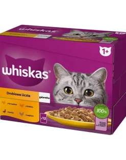 WHISKAS Adult in bustina 12x85g cibo umido in gelatina per gatti adulti pollo, anatra, pollame, tacchino
