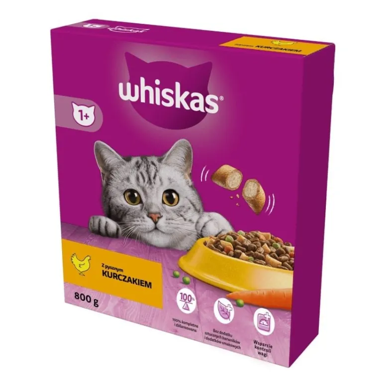 WHISKAS Adult 5x800g Alimento secco completo con delizioso pollo per gatti adulti