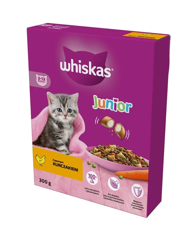 WHISKAS Junior 6x300g alimento secco completo con delizioso pollo per gattini
