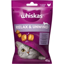WHISKAS Relax & Unwind 8 x 45g snack con pollo per gatti