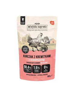 WIEJSKA ZAGRODA Superfoods Pollo con gamberi e valeriana cibo umido per gatti 100 g